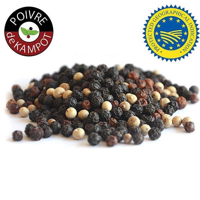 mélange 4 poivres de Kampot 50 gr, sachet sous vide - Poivre et sel, achat,  magasin, conseil, recette